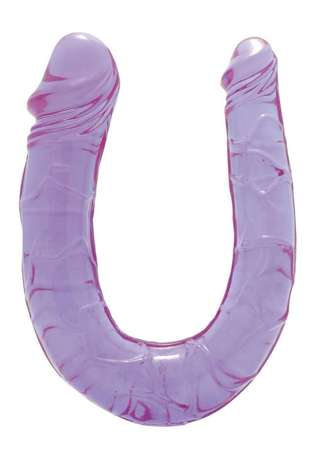 Фиолетовый двойной фаллоимитатор DOUBLE HEAD DONG - 30 см.