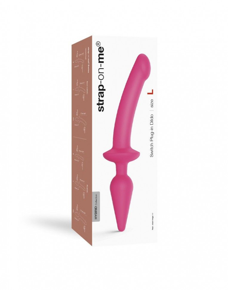 Розовый двусторонний фаллоимитатор Strap-On-Me Dildo Plug-In Switch size S