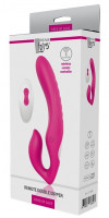 Безремневые - Ярко-розовый безремневой страпон REMOTE DOUBLE DIPPER - 22 см.