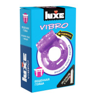 Фиолетовое эрекционное виброкольцо Luxe VIBRO  Бешеная гейша  + презерватив
