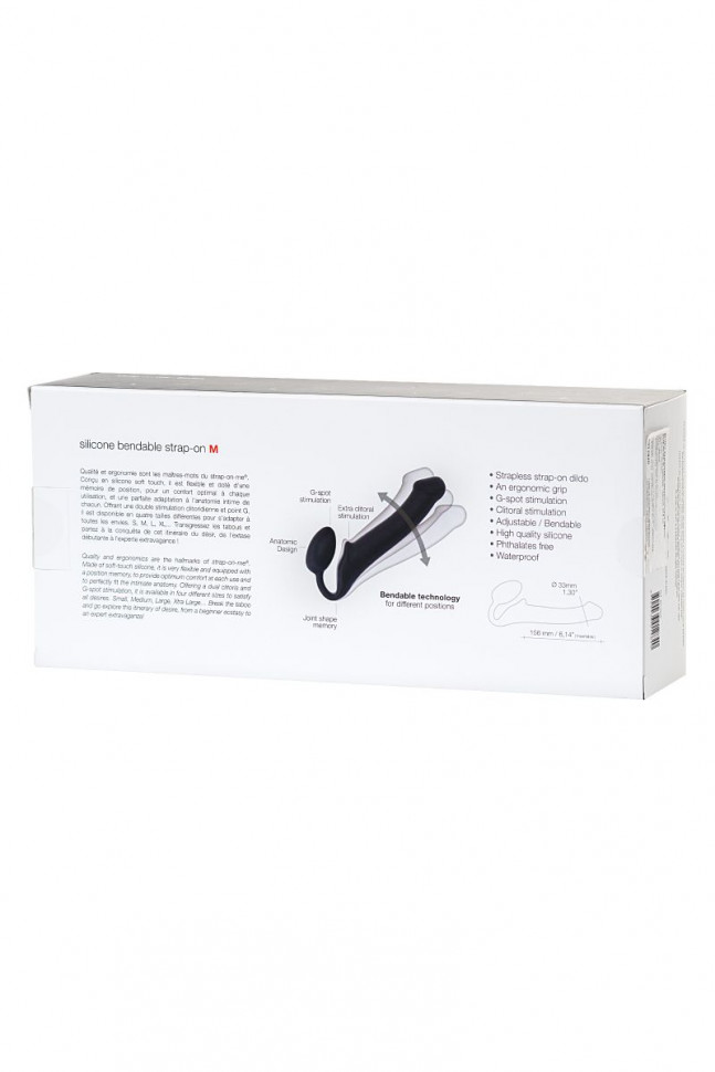 Черный безремневой страпон Silicone Bendable Strap-On - size M
