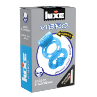 Голубое эрекционное виброкольцо Luxe VIBRO  Дьявол в доспехах  + презерватив