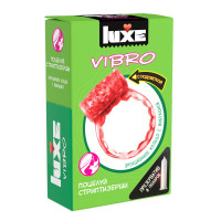 Розовое эрекционное виброкольцо Luxe VIBRO  Поцелуй стриптизёрши  + презерватив