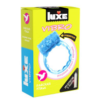 Голубое эрекционное виброкольцо Luxe VIBRO  Райская птица  + презерватив