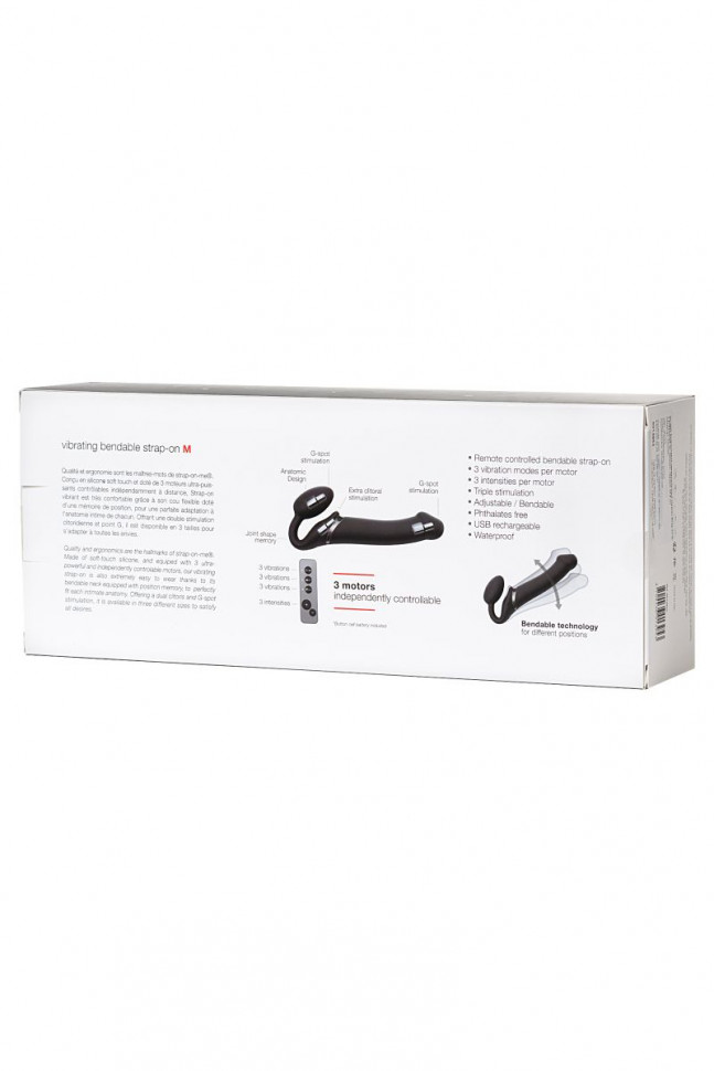 Черный безремневой вибрострапон Silicone Bendable Strap-On - size M