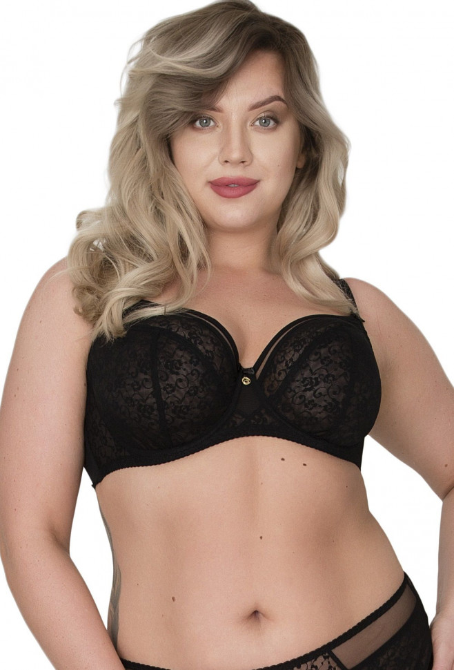 Бюстгальтер с мягкими чашками +size из гипюра и сетки