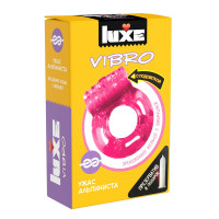 Розовое эрекционное виброкольцо Luxe VIBRO  Ужас Альпиниста  + презерватив