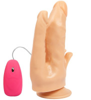 Анально-вагинальные - Телесный анально-вагинальный вибратор с проводным пультом - 17 см.
