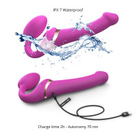 Безремневые - Ярко-розовый безремневой страпон Multi Orgasm Size S с клиторальной стимуляцией