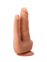 Анально-вагинальные - Двойной фаллоимитатор на присоске из геля - 16,5 см.