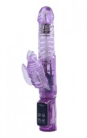 Hi-tech - Фиолетовый вибратор с ротацией, функцией Up&Down и клиторальной бабочкой - 23,5 см.