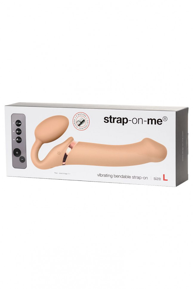 Телесный безремневой вибрострапон Vibrating Bendable Strap-On - size L