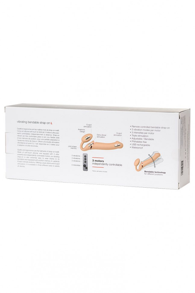 Телесный безремневой вибрострапон Vibrating Bendable Strap-On - size L