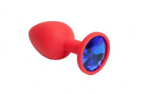 Интимные украшения - Красная силиконовая пробка с синим стразом - 7,1 см.