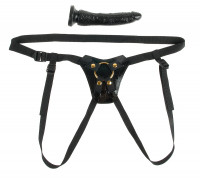 Чёрный с золотом женский страпон Designer Strap-On