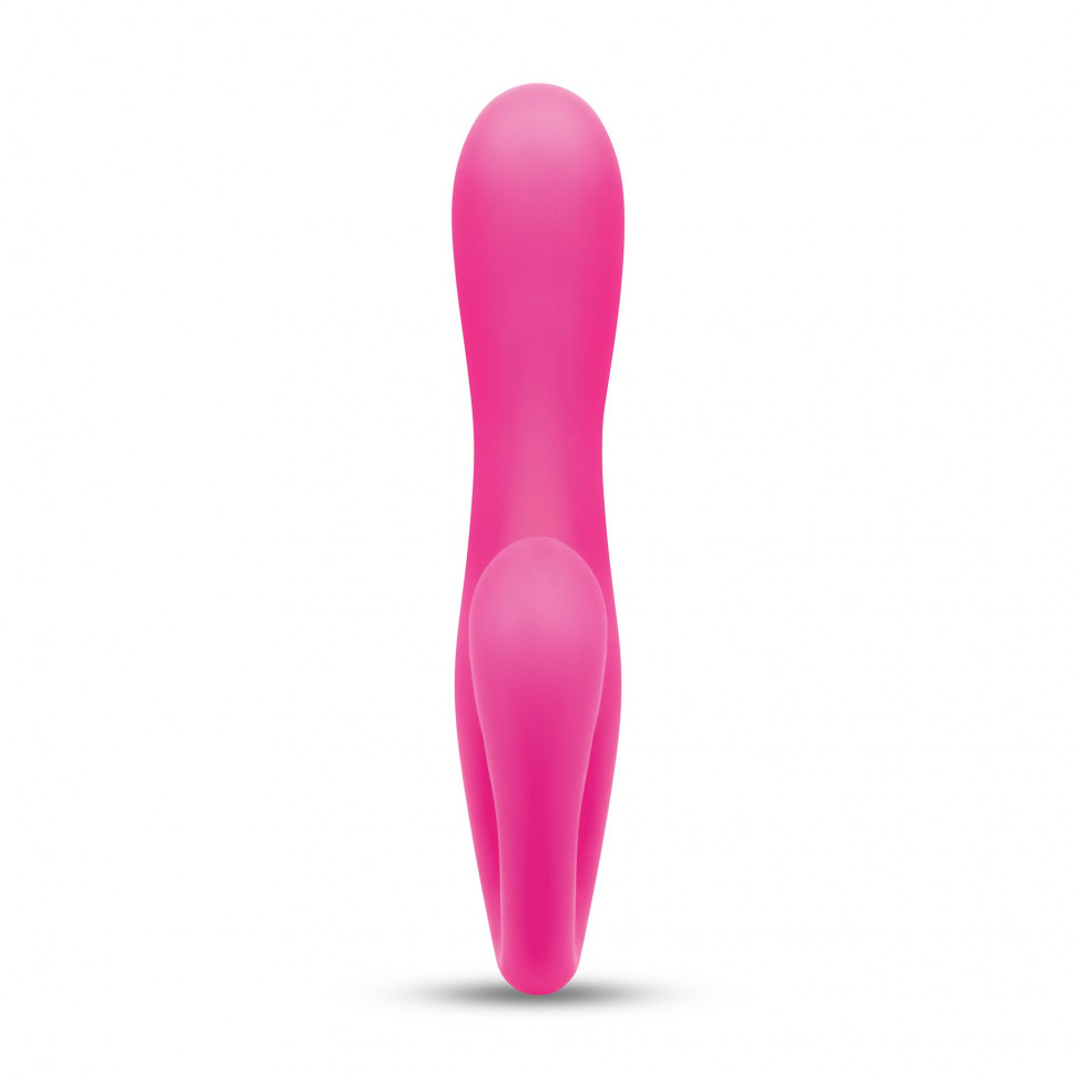 Розовый вибромассажер с клиторальным отростком Harmony Vibe - 16,8 см.