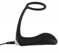 Черное эрекционное кольцо с анальной вибропробкой Vibrating Ring & Plug