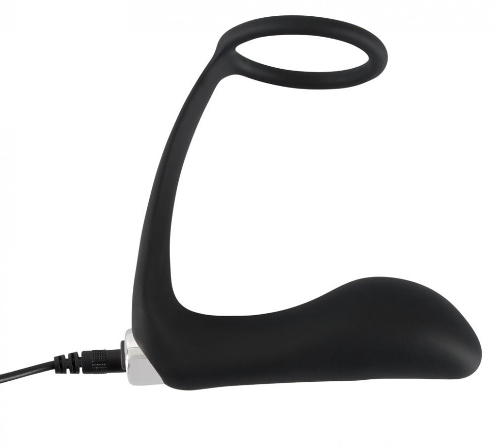 Черное эрекционное кольцо с анальной вибропробкой Vibrating Ring & Plug
