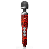 Красный беспроводной wand-вибратор Doxy Die Cast 3R с принтом в виде роз на рукояти - 28 см.