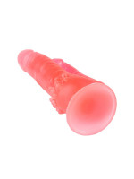 Анально-вагинальные - Розовый двойной фаллоимитатор с шипами и присоской - 17 см.