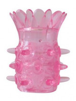 Насадки и удлинители - Розовая насадка на пенис с шипиками и лепестками - 6 см.