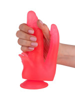 Анально-вагинальные - Розовый двойной фаллоимитатор с лепестками и присоской - 17 см.