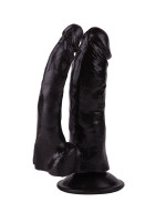 Анально-вагинальные - Двойной чёрный фаллоимитатор на присоске - 15 см.